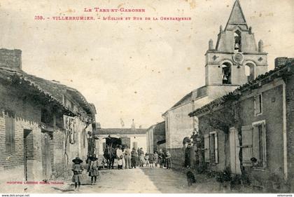 S6466 cpa 82 Villebrumier - L'Eglise et rue de la Gendarmerie