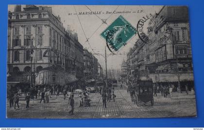 1905 LA CANEBIERE .MARSEILLE CPA-Carte Postale[13] Bouches-du-Rhône Très animée ligne tramway trolley bus pour NANTES