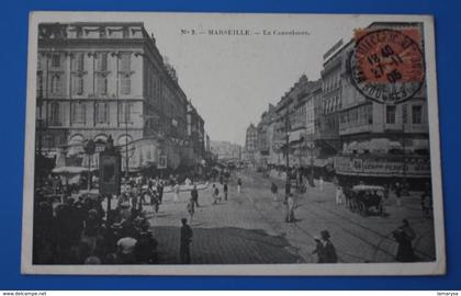 1905 LA CANEBIERE .MARSEILLE CPA-Carte Postale[13] Bouches-du-Rhône Très animée ligne tramway trolley bus pour Toulon