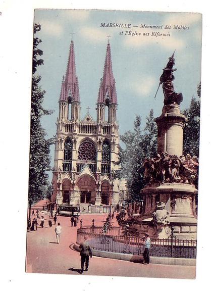 CPA  MARSEILLE MONUMENT DES MOBILES EGLISE DES REFORMES EN HAUT DE LA CANEBIERE