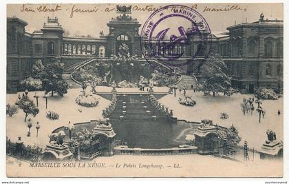 Cad Marseille St Charles 1918 + Marine française Service à la mer s/CPA Marseille sous la neige Palais Longchamp