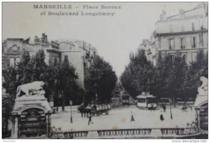 CPA DE MARSEILLE place Bernex et boulevard Lonchamp des attelages et le tramway