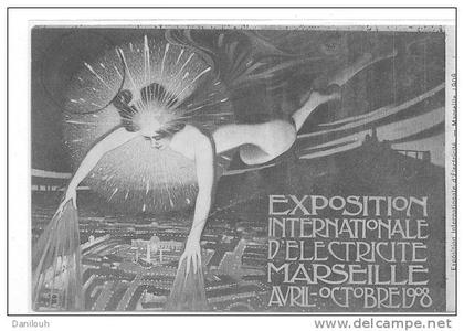 13 // MARSEILLE / Exposition internationale d'électricité Avril Octobre 1908, cpa de l'affiche officielle de l'expositio