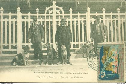 CPA CP Exposition internationale d'électricité Marseille 1908 + CAD + Vignette Exposition canine Chiens policiers