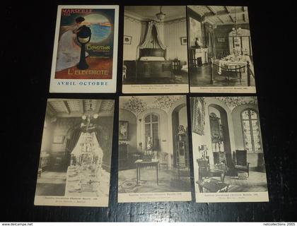 MARSEILLE - EXPOSITION D'ELECTRICITE 1908 - LOT DE 12 CARTES INTERIEUR DES MAISONS RARE - 13 BOUCHES DU RHONE (W)