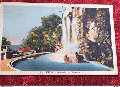 1939 -Nice [06] Alpes Maritimes  Parcs et jardins -☛Carte Postale CPA-☛Localisée Cascade du château-colorisée