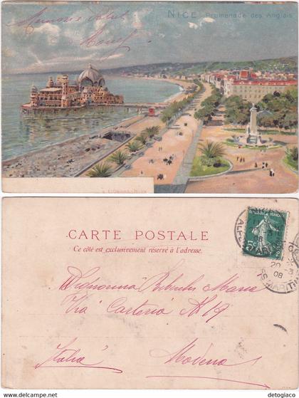 NIZZA - NICE - FRANCIA - FRANCE - PROMENADE DES ANGLAIS - VIAGG. 1908 -82844-