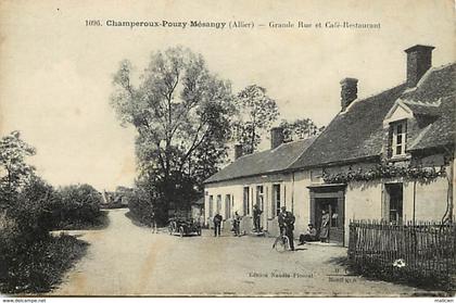 - allier -ref-C169- champeroux - pouzy mesangy - grande rue et cafe restaurant - cafes - restaurants - voiture -