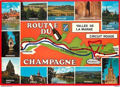 51 - Marne - La route du Champagne - Multivues - Carte Géographique - Bouteille de Champagne - CPM - Carte Neuve - Voir