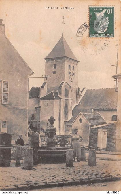 BAILLET-en-France (Val-d'Oise) - L'Eglise - Fontaine - Voyagé 1923 (2 scans) Marie-Louise Defert Chevreaux Cousance Jura