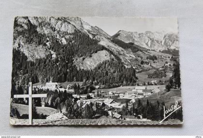 Cpsm 1957, Abondance, vue générale et le mont Chauffé, Haute Savoie 74