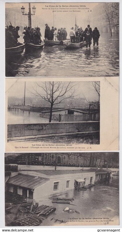 3 CARTES  LA CRUE DE LA SEINE  JAVIER 1910