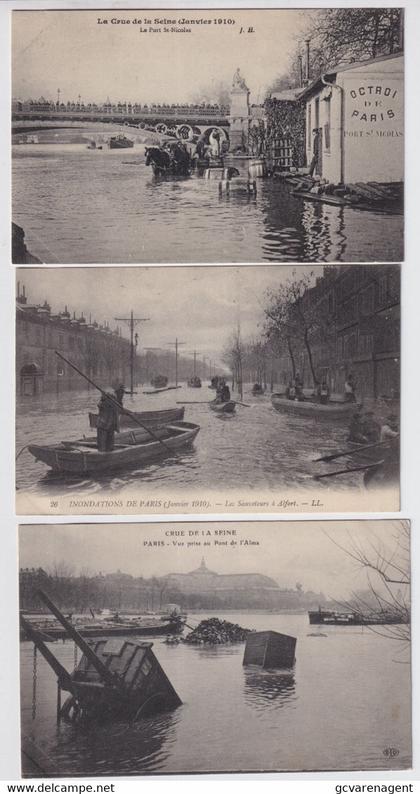 3 CARTES  LA CRUE DE LA SEINE  JAVIER 1910