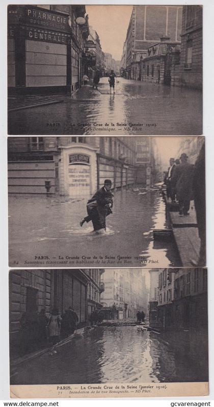 3 CARTES  LA GRANDE CRUE DE LA SEINE  JANVIER 1910