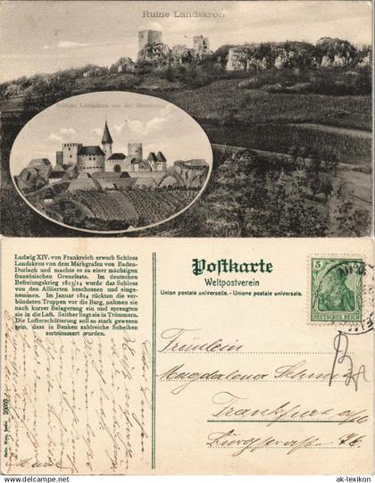 Leimen Leymen Burg Ruine Landskron (Oberelsass) vor u. nach Zerstörung 1910