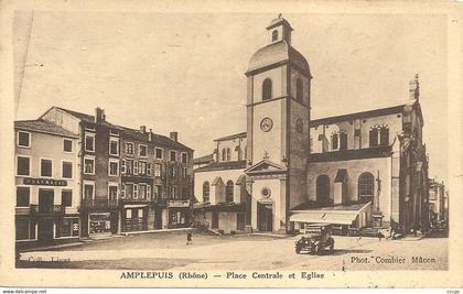 CPA Amplepuis Place Centrale et Eglise