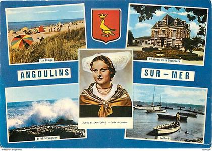 17 - Angoulins sur Mer - Multivues - Plage - Folklore - Blasons - Effet de Vagues - Flamme Postale de La Rochelle - CPM