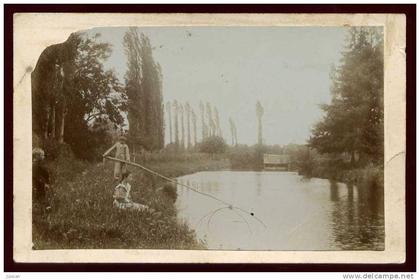 Cpa Carte photo 72 région Moncé en Saosnois Bonnétable ??? Pêcheurs au carrelet lavoir BO 3   .