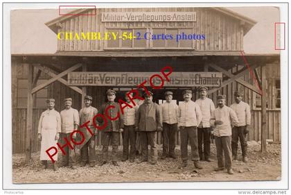 CHAMBLEY BUSSIERES-Entrepot alimentaire Allemand-2xCartes Photos allemandes-Guerre14-18-1WK-Militaria-Frankreich-France-