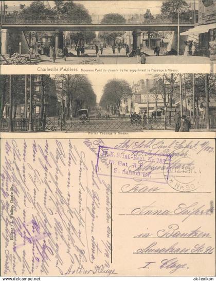 Charleville-Mézières   2 Bild vor und nach Brückenbau - Straße 1915