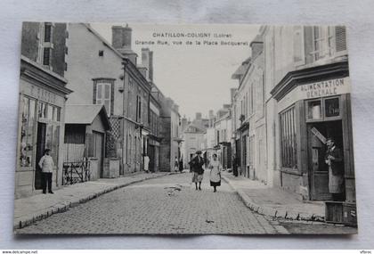 Chatillon Coligny, grande rue, vue de la place Becquerel, Loiret 45