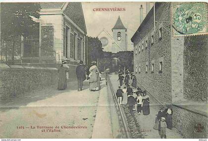 94 - Chennevieres sur Marne - La Terrasse de Chennevières et l'Eglise - Animée - CPA - Oblitération de 1907 - Etat gros