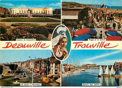 14 - Deauville - Trouville - Multivues - Automobiles - Plage et le Ciro's - Folklore - Flamme Postale de Deauville - CPM