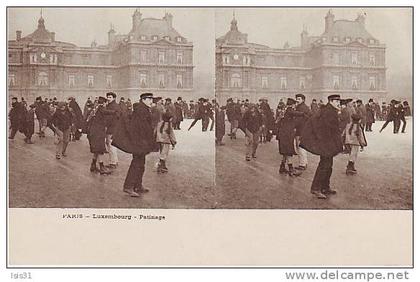 Dép 75 - Paris - Sports d'hiver - Cartes stérèoscopiques - Arrondissement: 06 - Luxembourg - Patinage - bon état