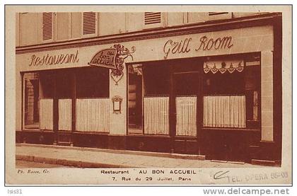 Dép 75 - Q874 - Paris - Arrondissement: 01 - Restaurant " Au bon accueil - 7 rue du 29 juillet - état