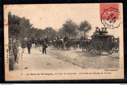 Le Bois de Boulogne 1906 Carte postale 80% oblitéré animé Paris Hippodrome