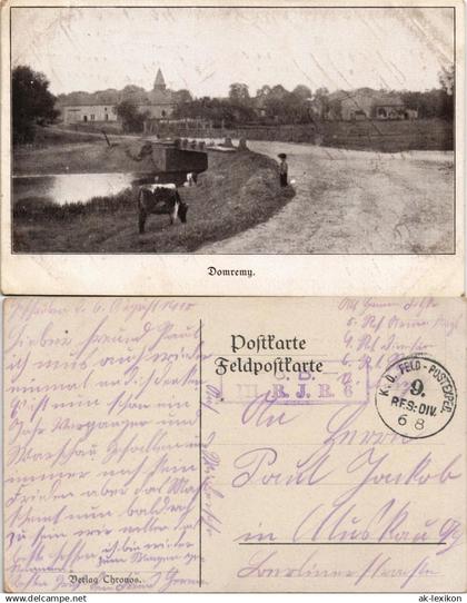 CPA Domrémy-la-Pucelle Dorfstraße Junge Kuh 1917  gel. mit Feldpost-Stempeln