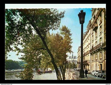 75 - Paris - La Seine et ses bords - Les quais de la Seine - Au fond la Cathédrale Notre Dame - Automobiles - Carte Dent