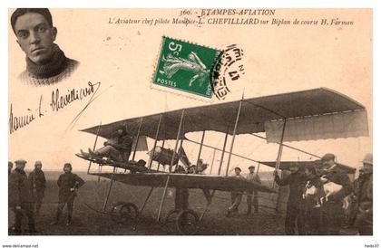 Etampes - Aviation - Pilote Chevillard sur biplan Farman