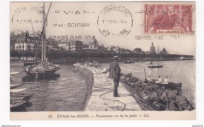 Evian les Bains 1936 , Panorama Vu de la Jetée , pour Nimes Gard.