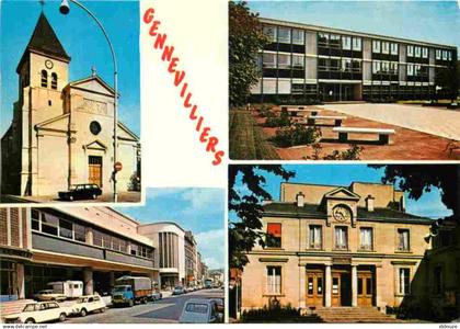 92 - Gennevilliers - Multivues - L'Eglise - La Faculté des Lettres - La Salle des Fêtes - La Mairie - Automobiles - CPM