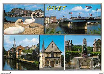 08 - Givet - Multivues - Cygnes - Pont - Automobiles - Flamme Postale de Givet - CPM - Voir Scans Recto-Verso