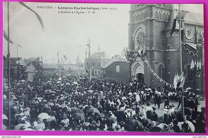 Cpa Grugies Congrès Eucharistique 1911 Entrée Eglise Carte Postale 02 Aisne Rare Proche Saint Quentin St