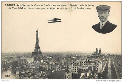 essonne - ref - N 976  -  sports aviation - le comte de lambert sur son biplan wright vole de juvisy a la tour eiffel -