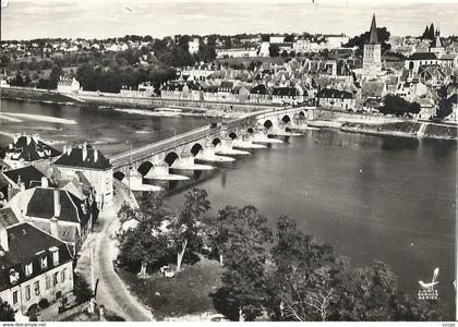 CPSM La Charité sur Loire Le vieux pont sur la Loire vue aérienne