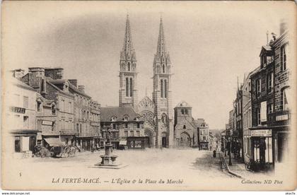 CPA La Ferte-Mace L'Eglise et la Place du Marche FRANCE (1054098)