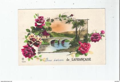 LAFRANCAISE (TARN ET GARONNE) CARTE FANTAISIE BONS BAISERS DE LAFRANCAISE 1394 (ROSES ET PAYSAGE)