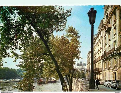 75 - Paris - La Seine et ses bords - Les quais de la Seine - Au fond la Cathédrale Notre Dame - Automobiles - Carte Dent