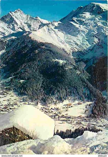 74 - Les Contamines Montjoie - La Station depuis le Sommet du Nivornin - Le Bionnassay - Le Mont Blanc - Les Domes de Mi