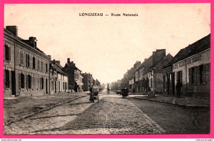 Longueau - Route Nationale - Café THIERRY - Bicyclette - Pavé - Poussette - Militaire - Animée - Imp. B & G