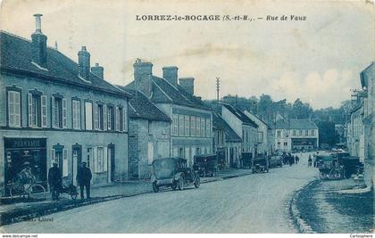 CPA 77 Seine et Marne Lorrez le Bocage Preaux Rue de Vaux - Pharmacie - Voiture - camion - automobiles - rare - attelage