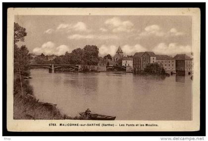 72 Malicorne-sur-Sarthe moulin a eau pont sépia D72D K72179K C72179C RH072697