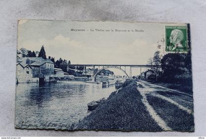 Cpa 1923, Mayenne, le viaduc sur la Mayenne et le moulin, Mayenne 53