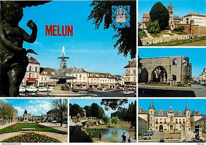 77 - Melun - Multivues - Automobiles - Blasons - Flamme Postale de Melun - CPM - Voir Scans Recto-Verso