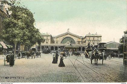 - paris -ref-B998- gare de l est - gares - ligne de chemin de fer - attelage - omnibus - transports - carte colorisee -