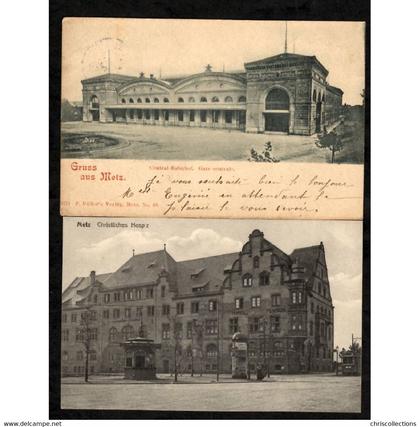 57 - METZ (Moselle) - Lot de 2 CP Metz - Gruss aus Metz Gare Centrale - Christliches Hospiz